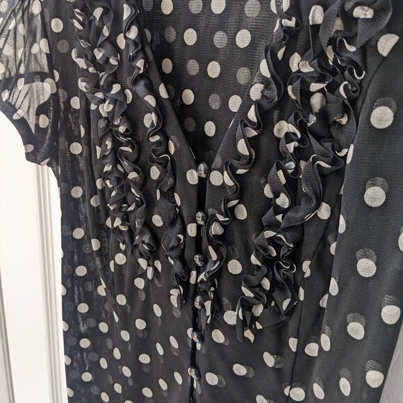 Black & White Polka Dot Short Sleeve Shirt Macy's INC International - Picture 3 of 6
